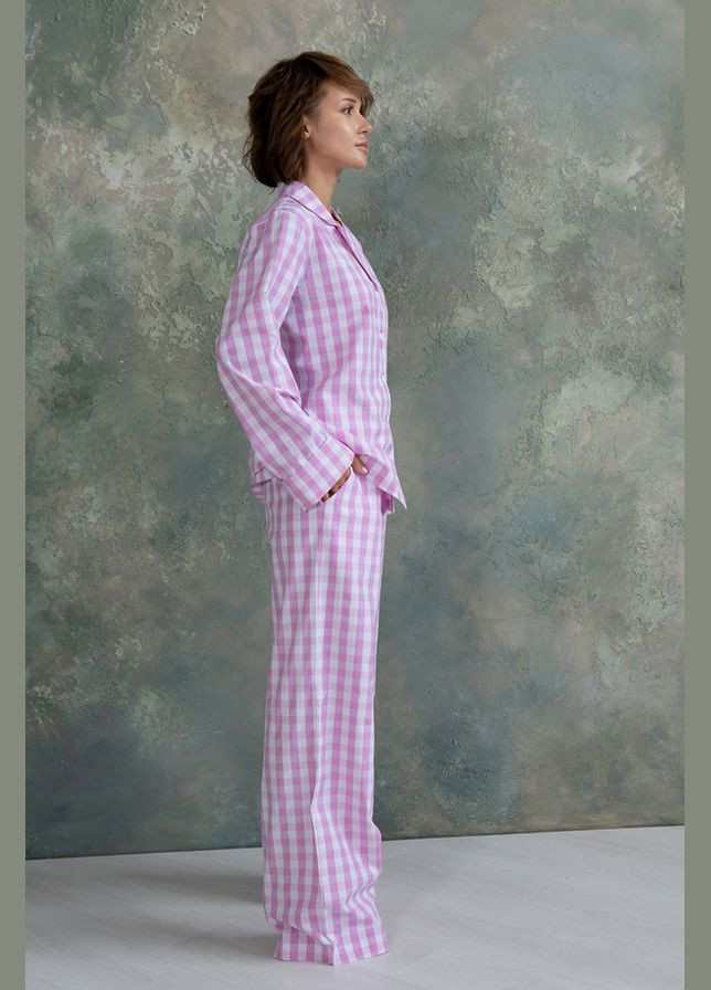 Рожева всесезон піжамний бавовняний костюм з брюками rose plaid Forly