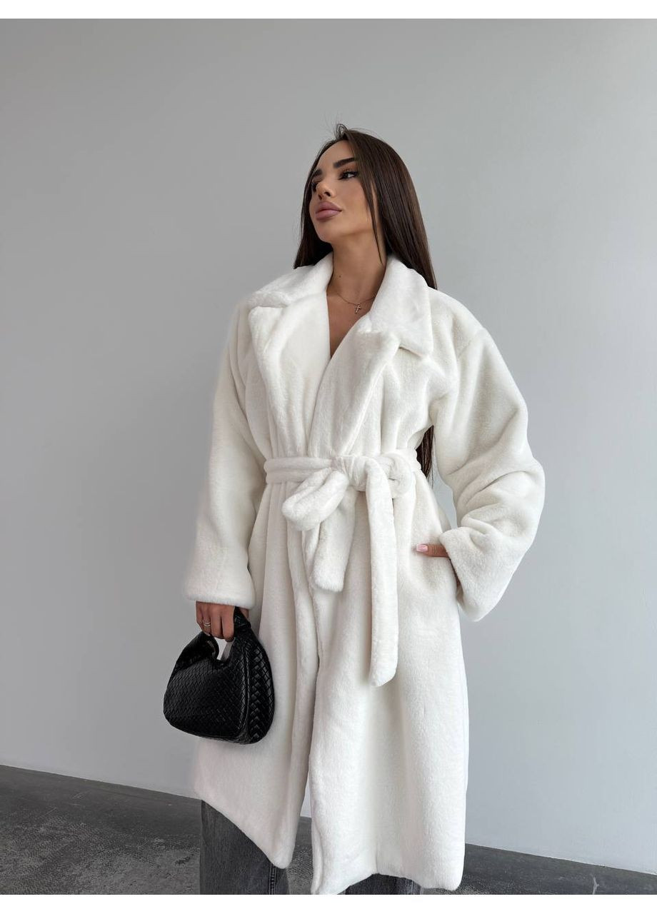 Элегантная белая велюровая шуба с поясом No Brand (365751521)