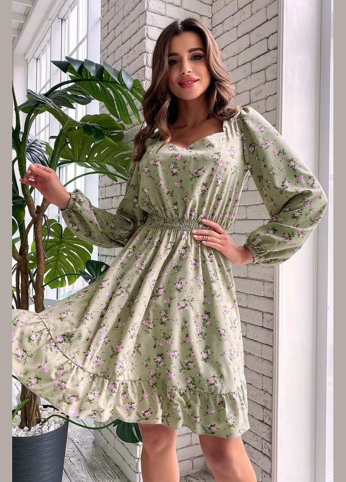 Зеленое повседневный, кэжуал платье с пышной юбкой Seventeen с цветочным принтом