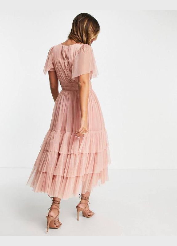 Рожева сукня міді пишна з глибоким вирізом Asos
