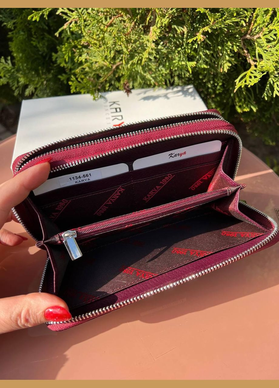 Кошелек женский на двух молниях натуральная кожа лак Турция бордовый Karya (341322937)