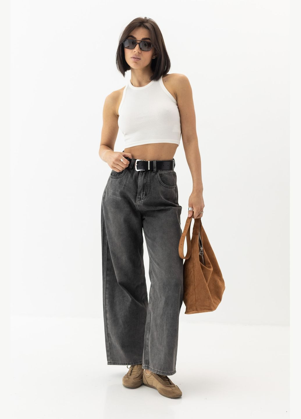 Женская майка-топ в рубчик из эластичного трикотажа - черный цвет Lurex — 330988820