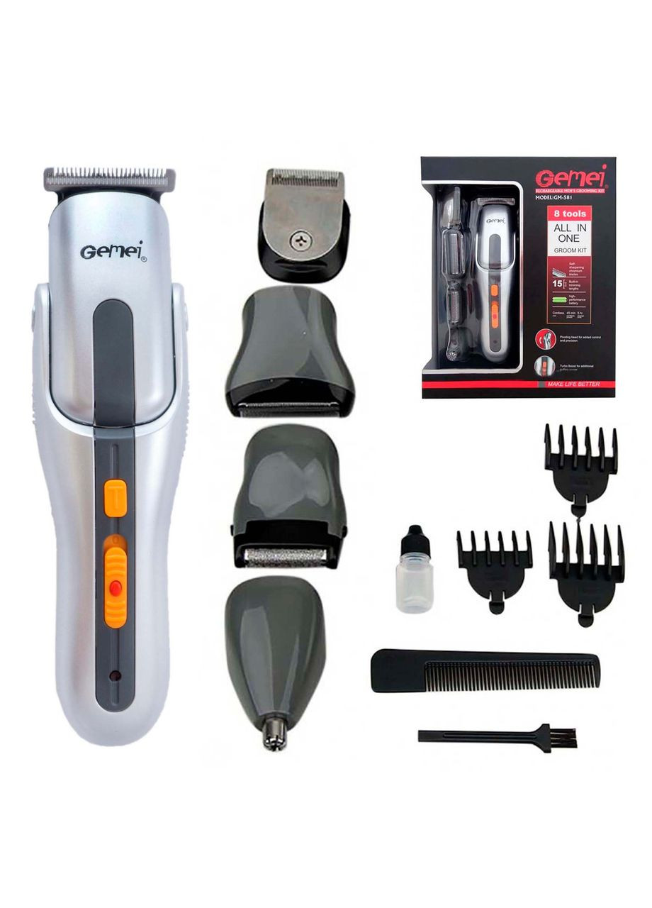 Машинка для стриження волосся + 8 насадок, GM-581 / Тример чоловічий / Тример акумуляторний Gemei (370257171)