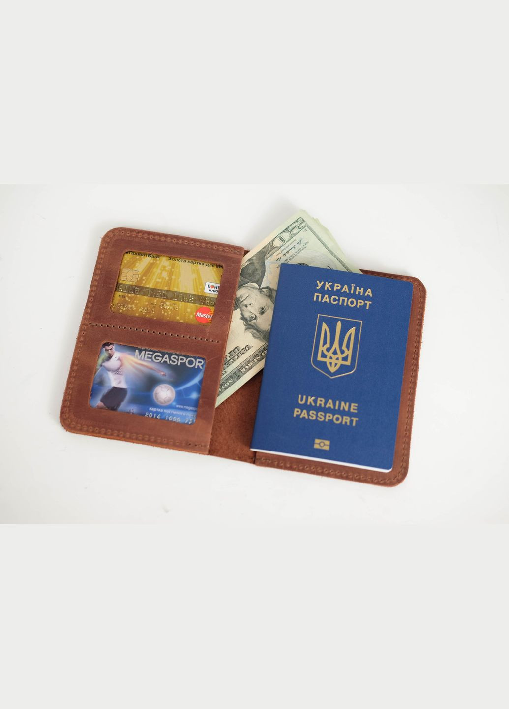 Кожаная обложка для документов Модель №14, натуральная Винтажная кожа, цвет Коньяк Berty (299397044)