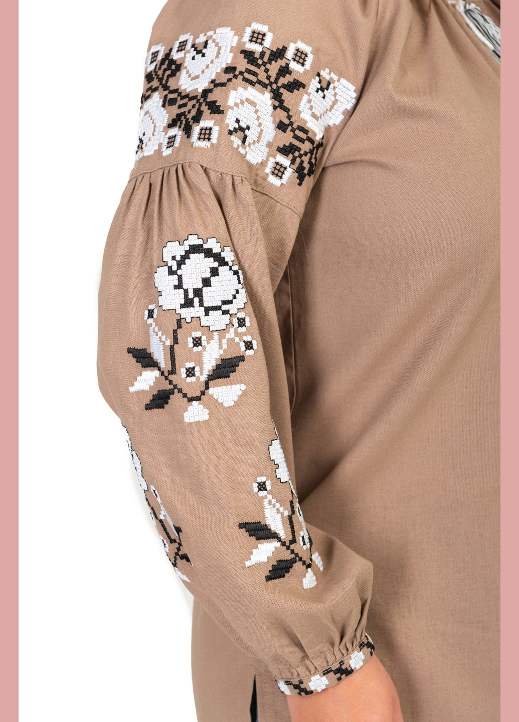 Коричневая женская блуза с вышивкой розы (мокко) Golfstream прямой лен (338881481)