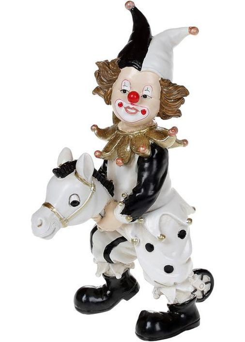 Декоративна статуетка Клоун на Коні 16,5 см чорний полістоун з білим для інтер'єру сувенір фігурка Bona (368976567)