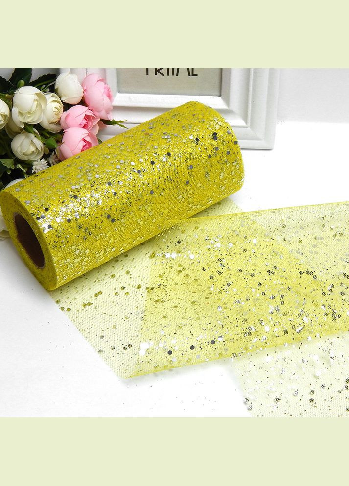 Фатин с блеском, сетчатая лента, 15 см, крупный глиттер, желтый No Brand (340486015)