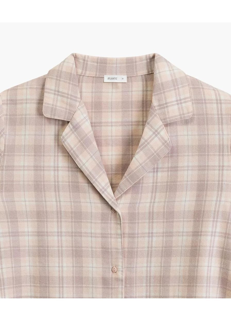 Светло-бежевая зимняя пижама женская фланелевая в клетку nlp 505 /2 рубашка + брюки Atlantic
