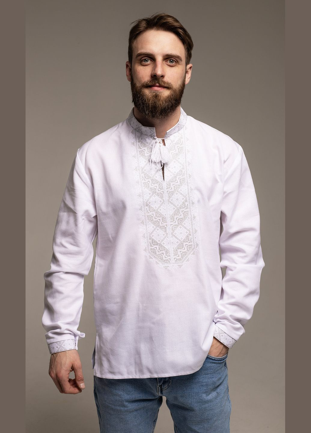 Белая мужская вышиванка vishivano4ka прямой хлопок (305697397)