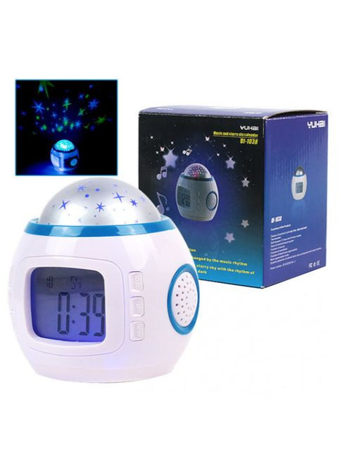 Музыкальный ночник-проектор звездное небо 1038 с часами и будильником No Brand (372083545)