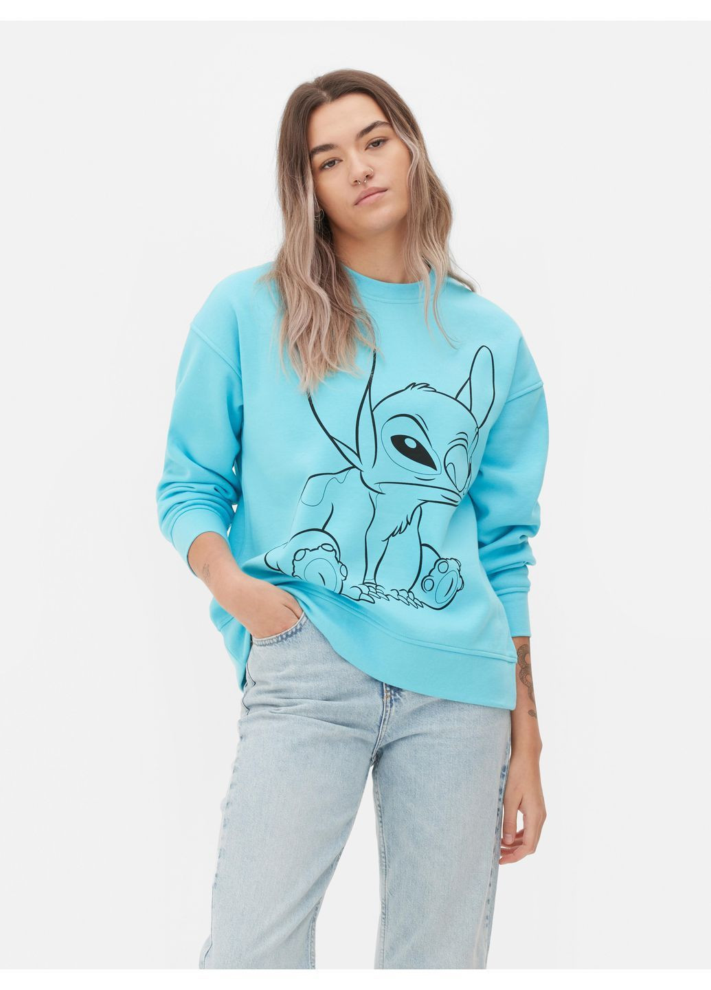 Блакитний світшот фліс,блакитний з принтом, Primark (364357978)