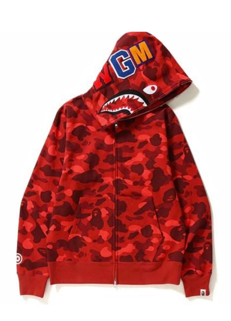 Худи красный Bape A Bathing Ape Shark Purple Camo Full Zip Hoodie Womens (356677632)