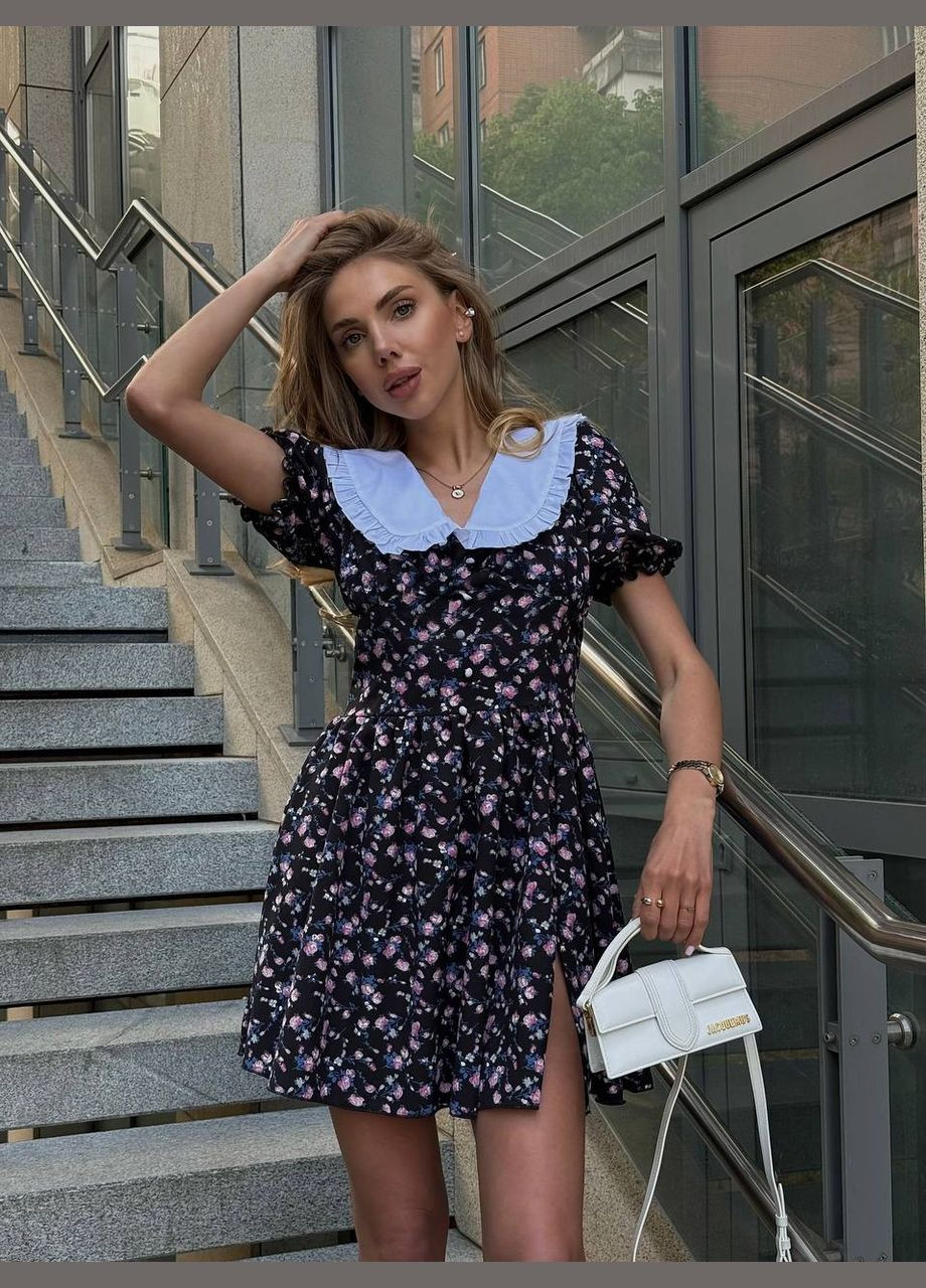 Черное повседневный, вечернее платье Україна с цветочным принтом