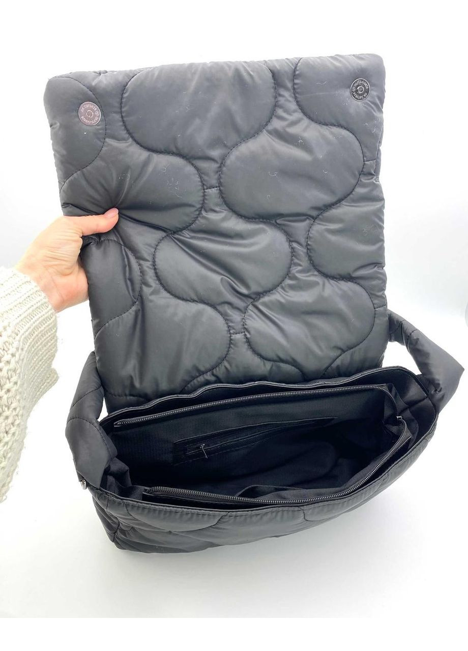 Женская стеганная сумка кросс-боди из дутла нейлона с полукруглой ручкой «Лола» черная волна WeLassie (298570312)