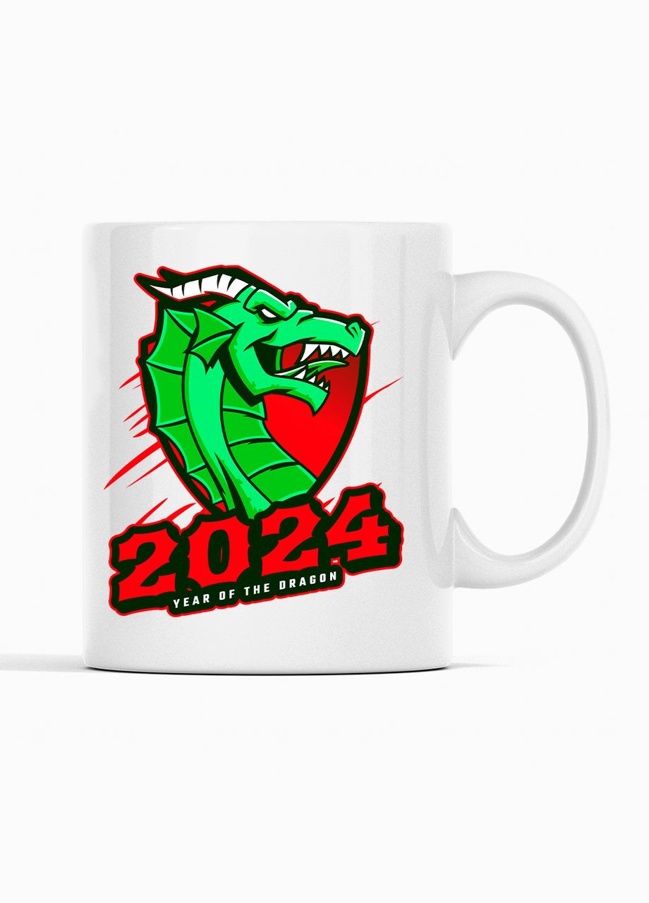 Білий кухоль (чашка) з новорічним принтом "Dragon 2024. Дракон 2024. Year of the dragon. Рік дракона" Push IT Кавун Чашка (316114392)