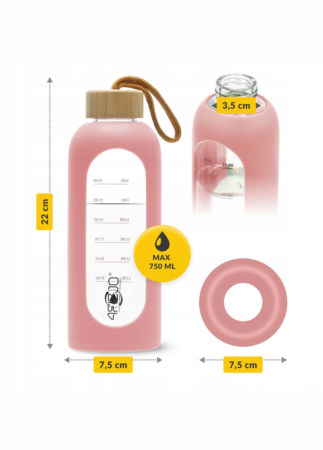 Пляшка для води спортивна 750 мл скляна Pink (P-5905973404204) 4FIZJO (311505607)