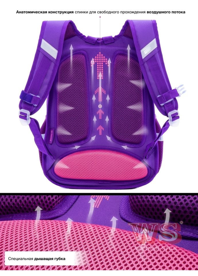 Ортопедичний рюкзак для дівчинки Коти 38х29х19 см Фіолетовий для початкової школи R3-240 Winner (293504269)