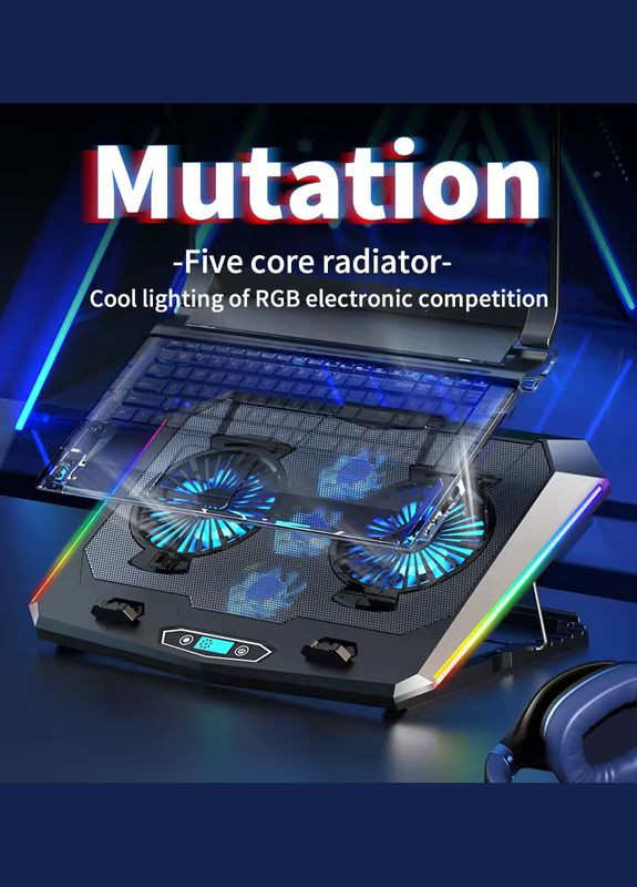Підставка для ноутбука з охолодженням D10 з RGB-підсвічуванням Laptop Cooling Pad, Black VHG (334305232)