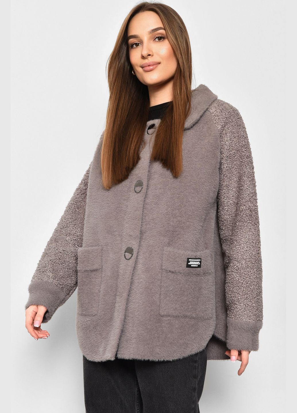 Коричневое демисезонное Пальто женское полубатальное из альпаки цвета мокко Let's Shop