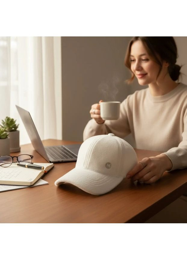 Женская меховая кепка-бейсболка белая с буквой "М", тёплая стильная кепка с козырьком 7 см, регулируемый размер 54–60 No Brand (362961382)