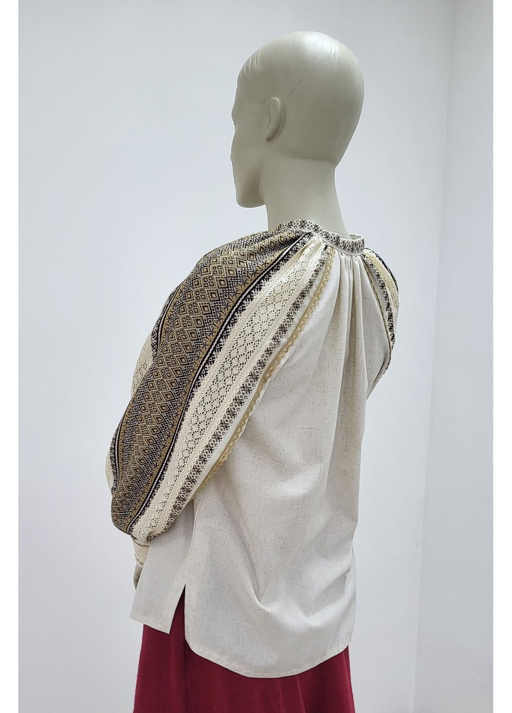 Комбинированная женская рубашка с тканой вышивкой и кружевом "пряная женская" узор украинская символика свободная домотканное полотно (366027287)