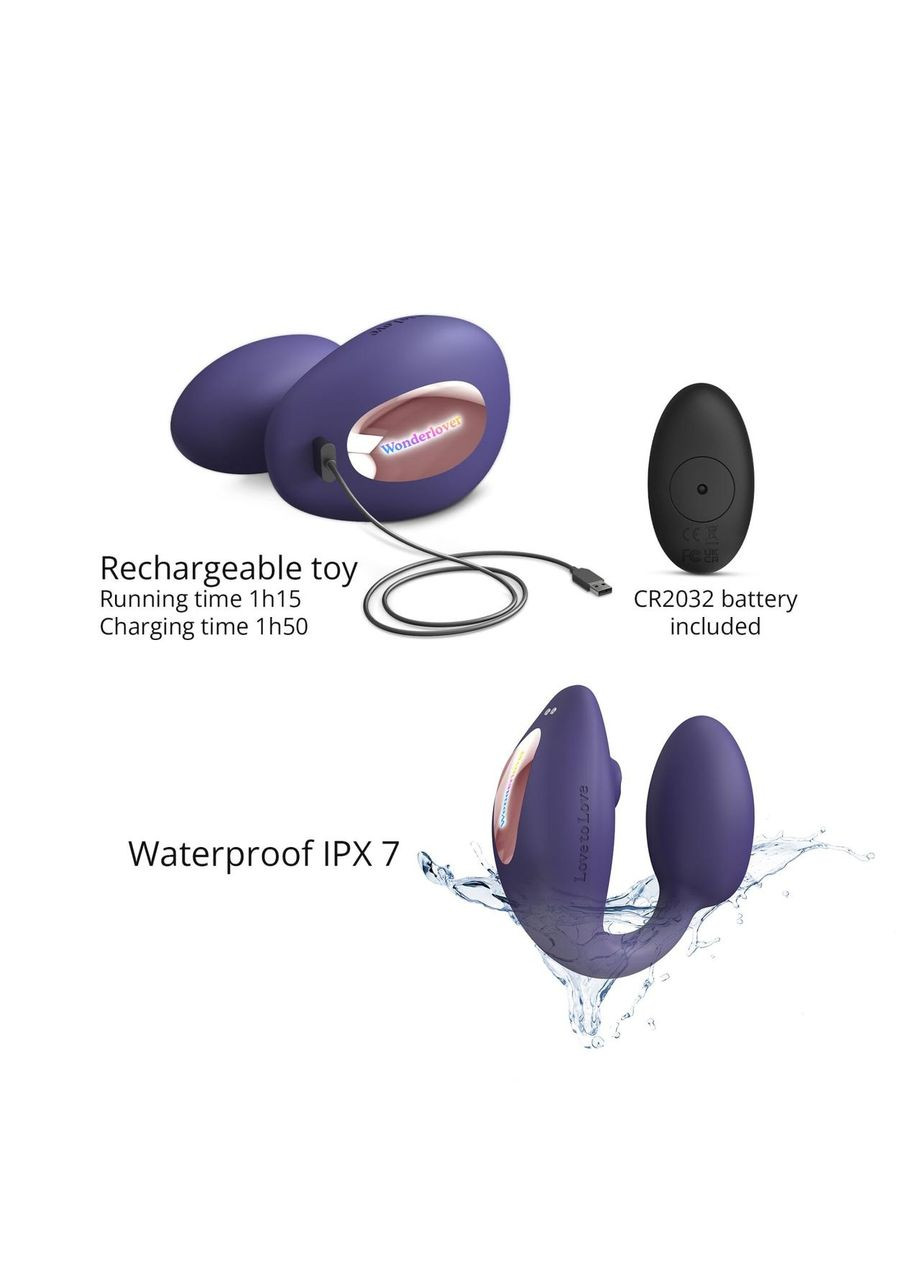 Виброяйцо с вакуумной клиторальной стимуляцией Love To Love Wonderlover MIDNIGHT INDIGO No Brand (303884270)