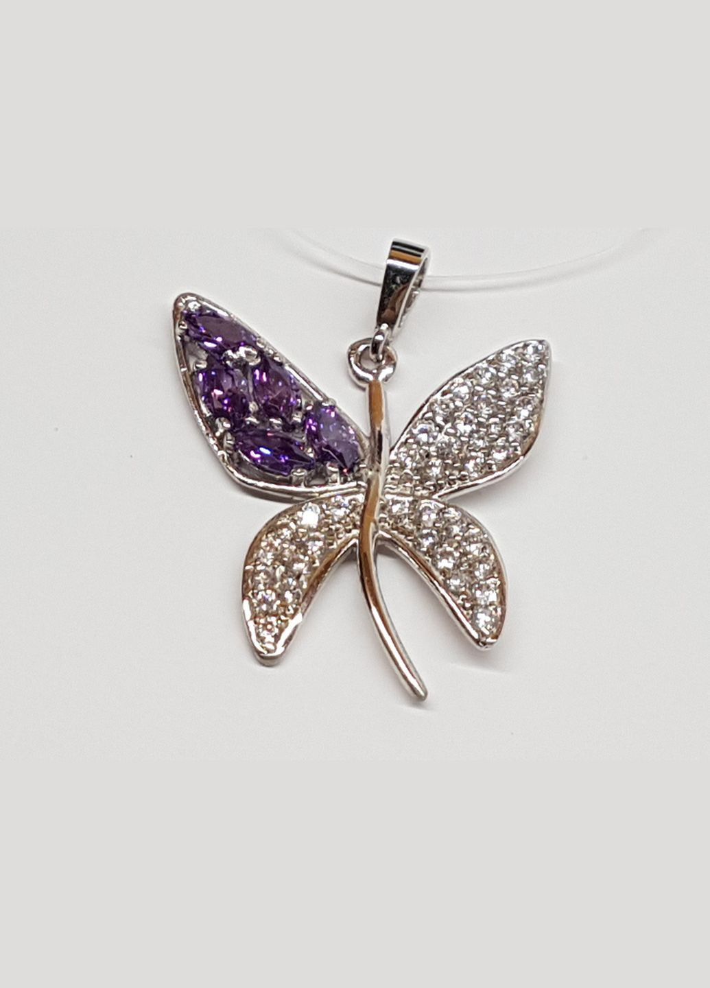 Срібна підвіска Метелик з фіанітами. 90300334 Фіолетовий Qvaliz (292735777)