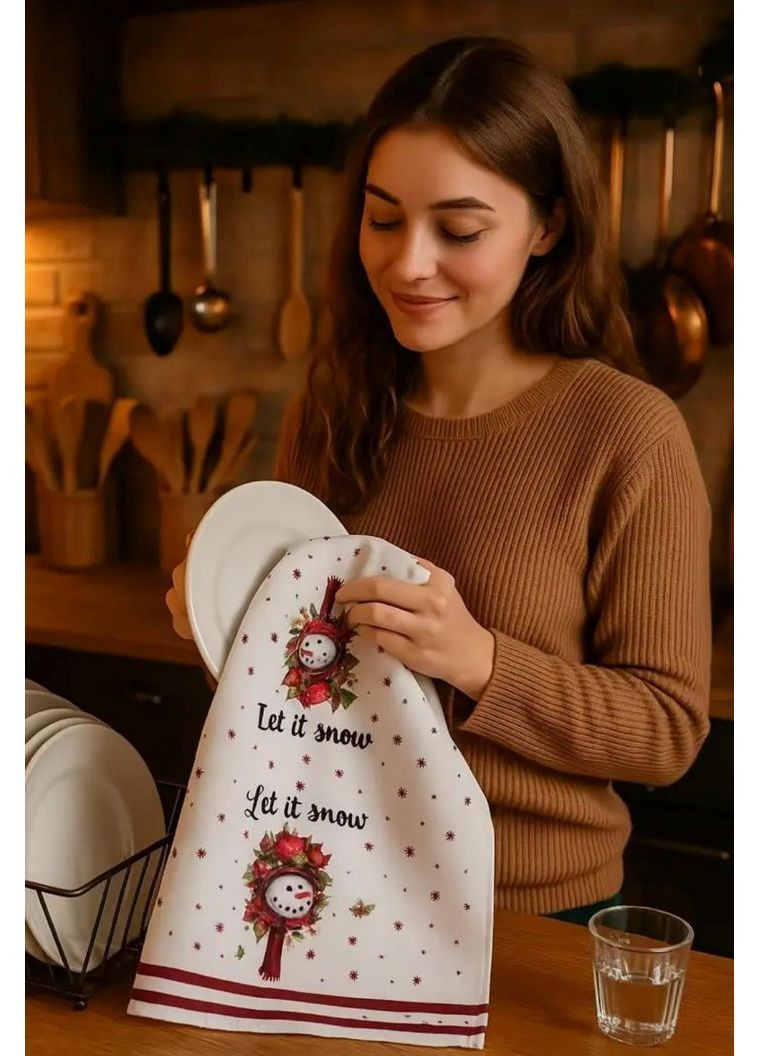 Рушники подарунковий набір кухонних рушників 5шту Новий рік Різдво Merry Christmas 60х40см No Brand білий