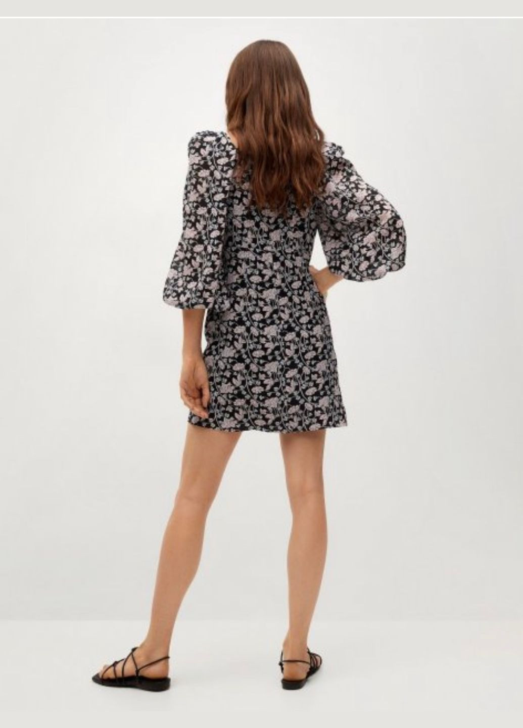Комбінована сукня чорна з квітковим принтом btg-0155 Mango