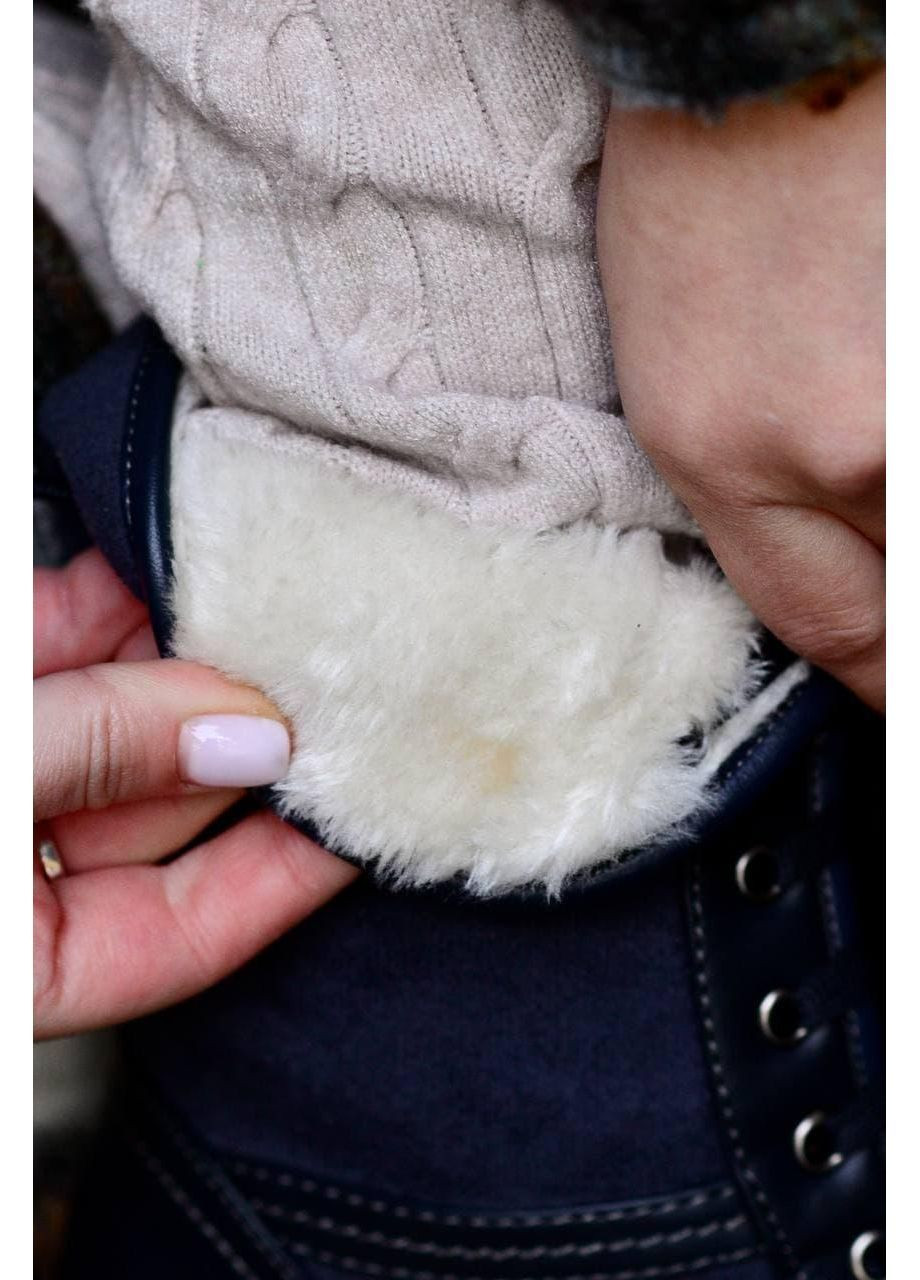 Зимние ботинки женские зимние синие на шнуровке челси No Brand с аппликацией, без декора из искусственной замши, из искусственной кожи