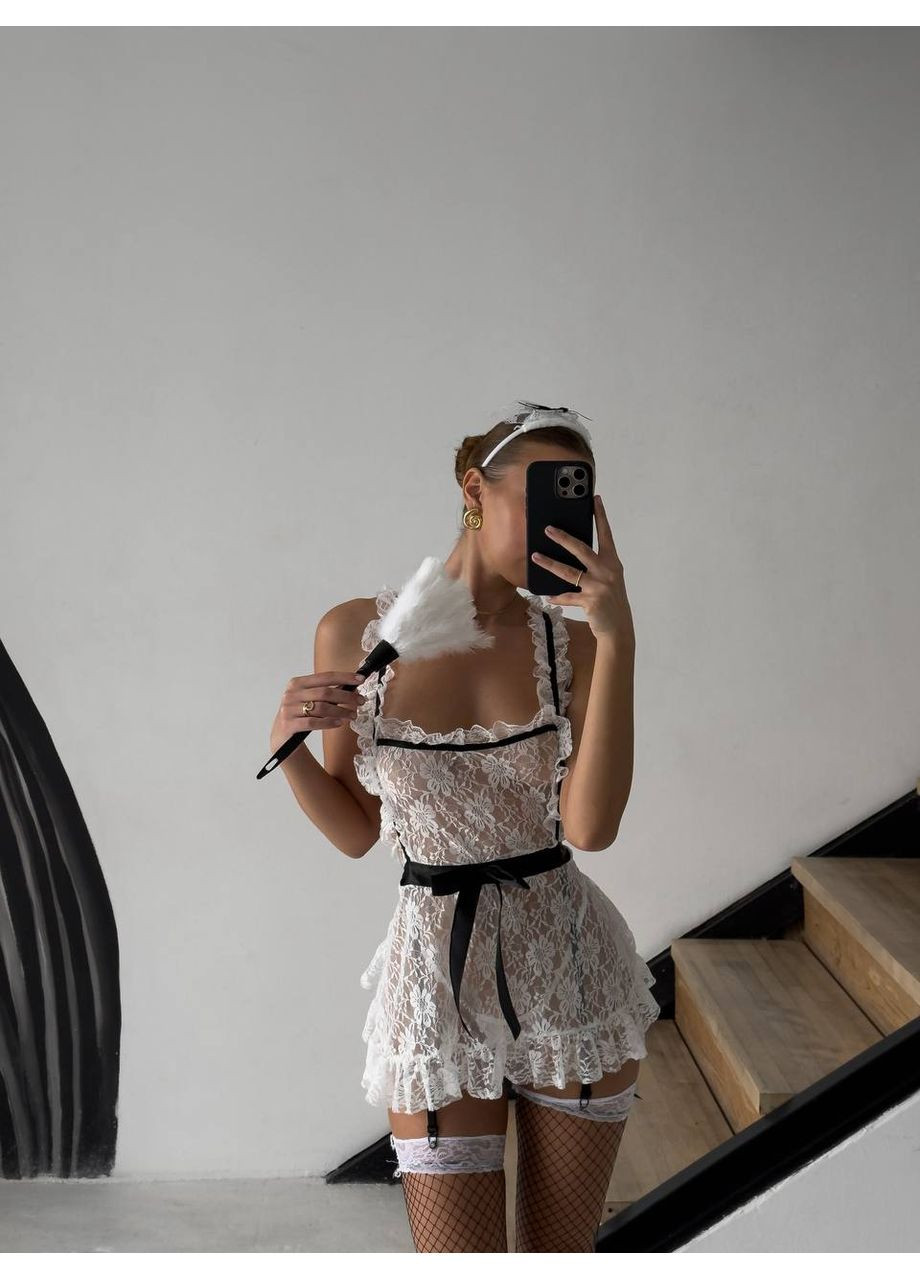 Белый демисезонный соблазнительный комплект горничной (все что на фото) Vakko