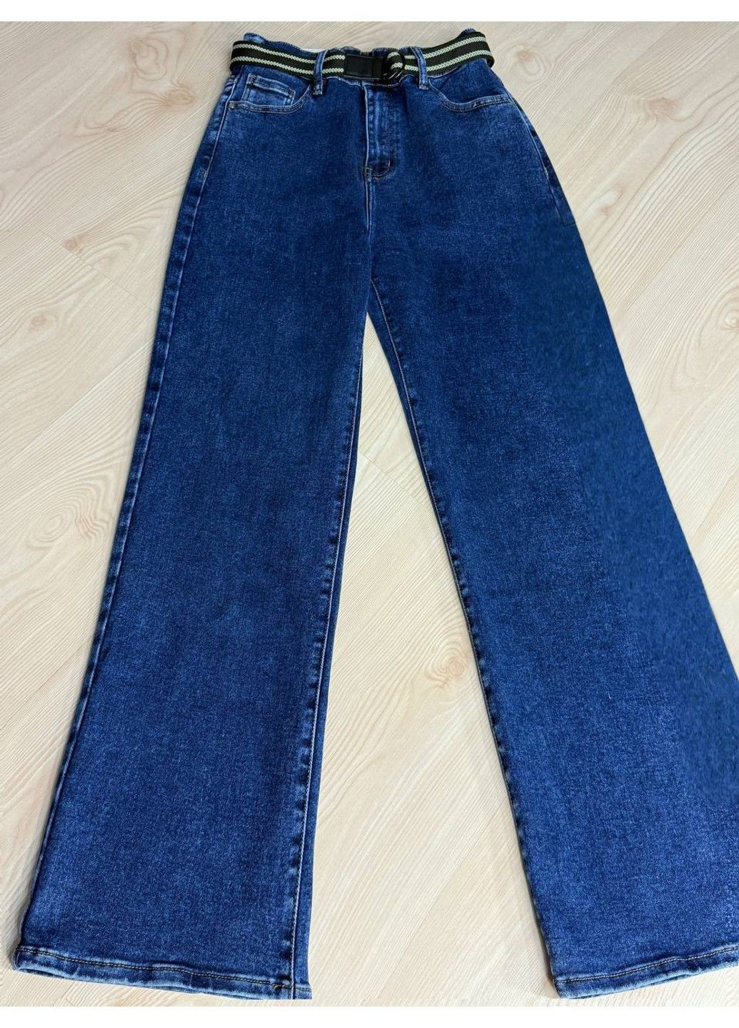 Джинси жіночі 8200 палаццо рівні талія на резинці з ременем сині Derun - (348791506)