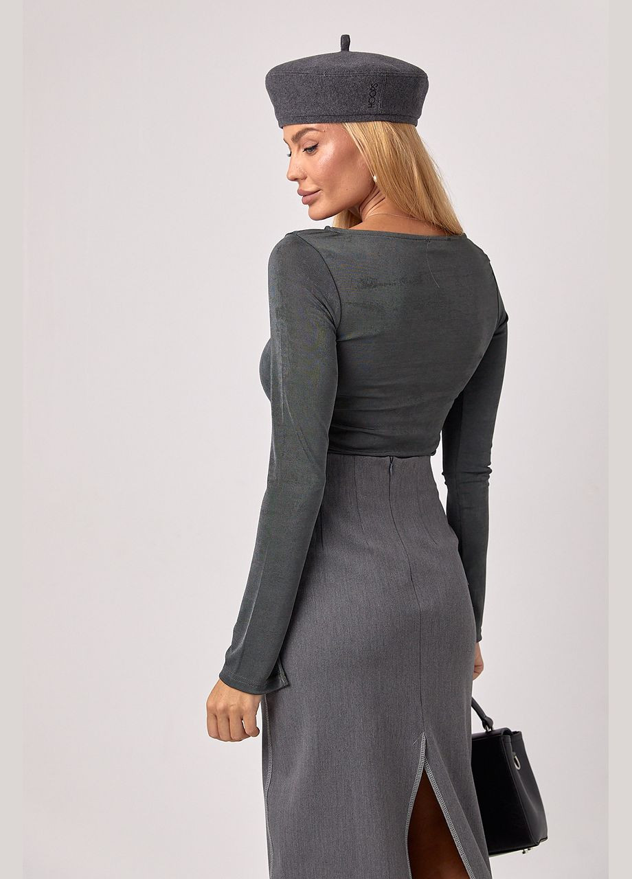 Сірий демісезонний еластичний жіночий джемпер із блискучого трикотажу - сірий колір, xs (sku_46170) No Brand