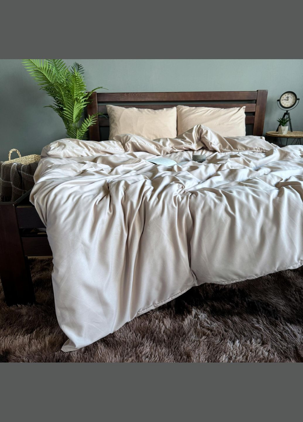 Комплект постельного белья Однотонное полисатин Евро 200 x 220 Бязь Бежевое 70 х 70 No Brand (307355906)