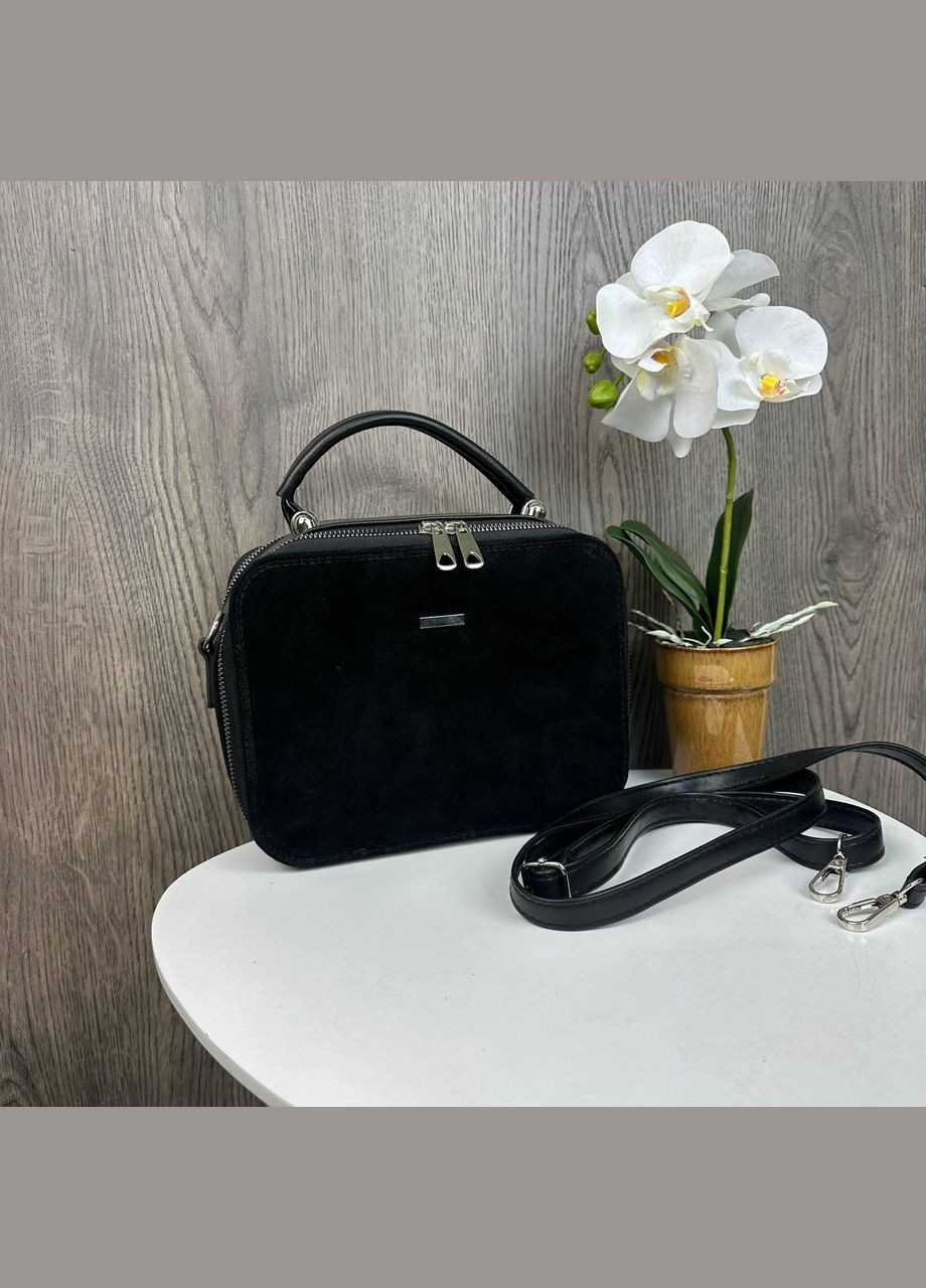 Жіноча замшева каркасна мінісумка, маленька сумочка з натуральної замші чорна No Brand (334730162)