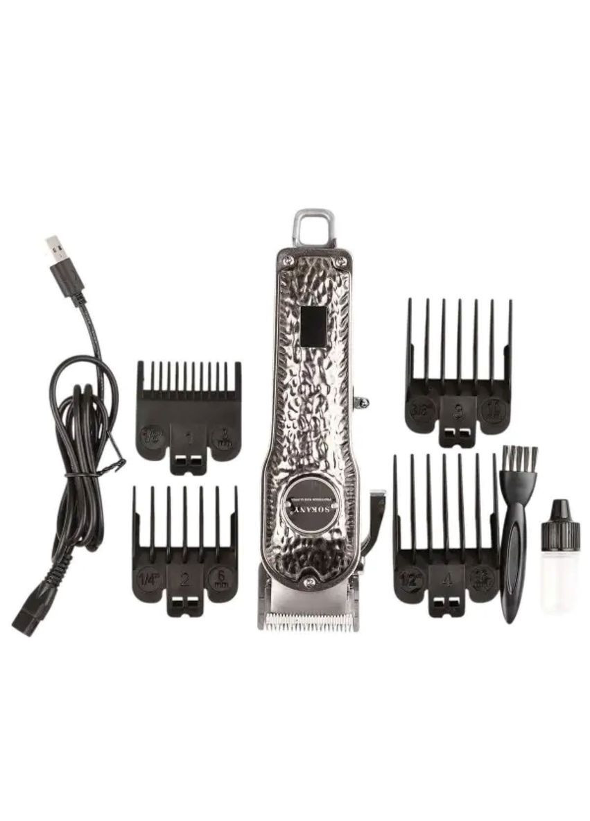 Машинка для стрижки акумуляторна з 4 насадками для волосся триммер USB срібло ProDobro (364193206)