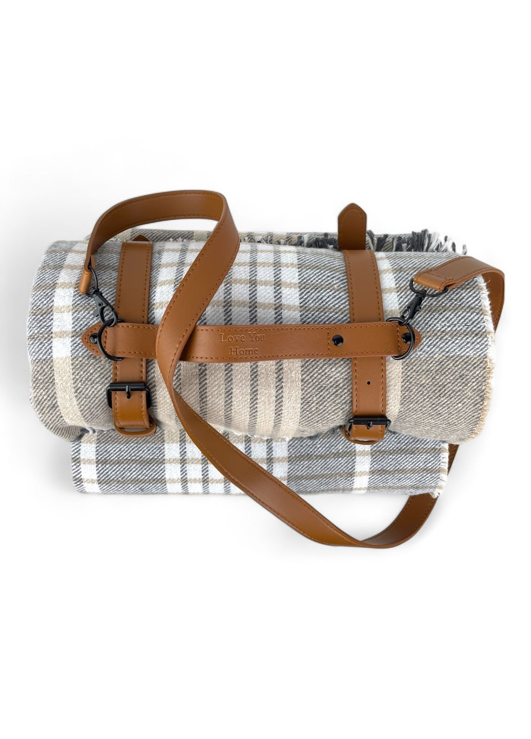 Плед Тревел хлопковий клітина з ременем Love You 4649-R (315690670)