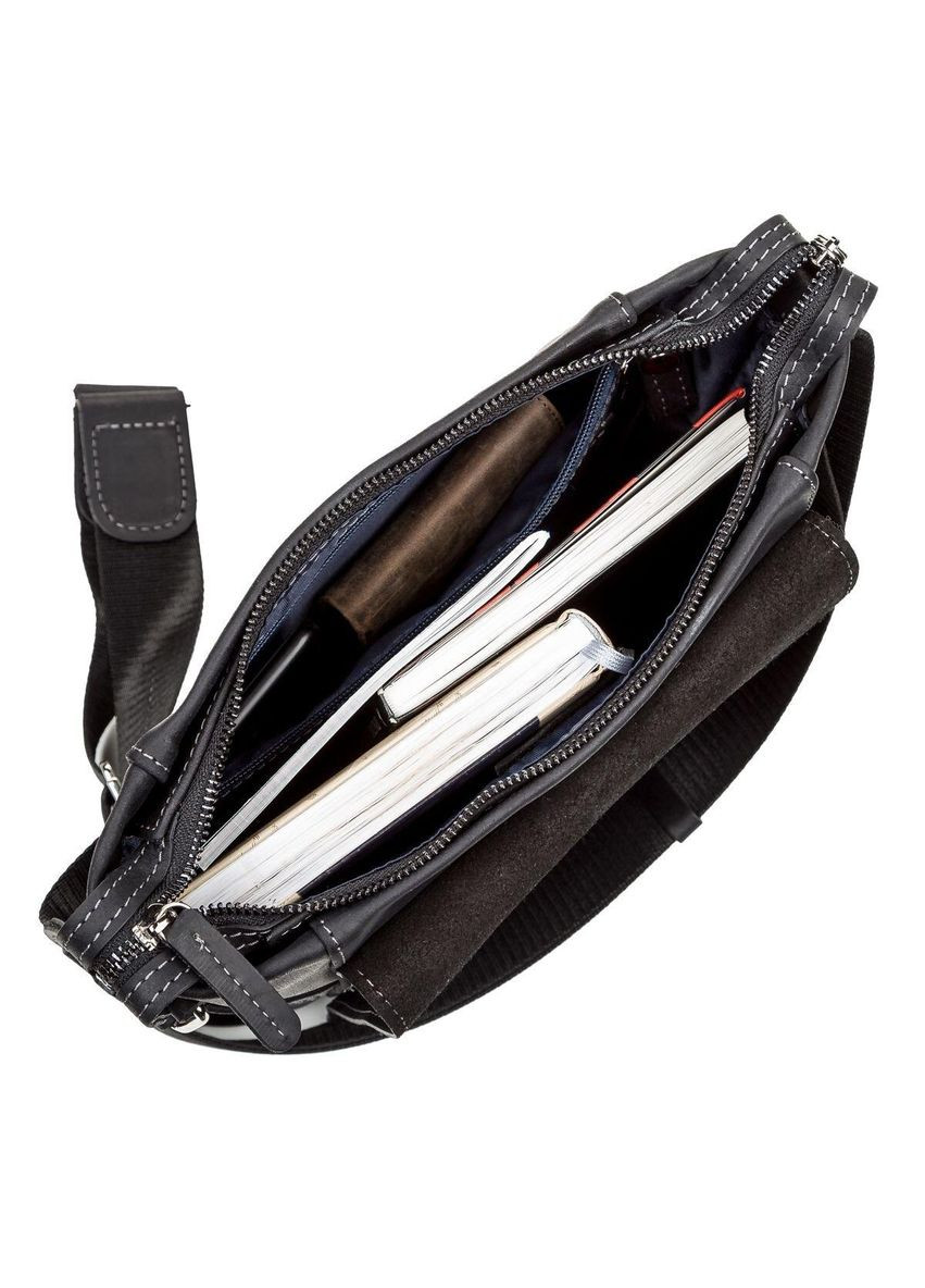 Чоловіча шкіряна сумка через плече місткий месенджер із натуральної шкіри чорний 25*28*6 см Shvigel (329149793)