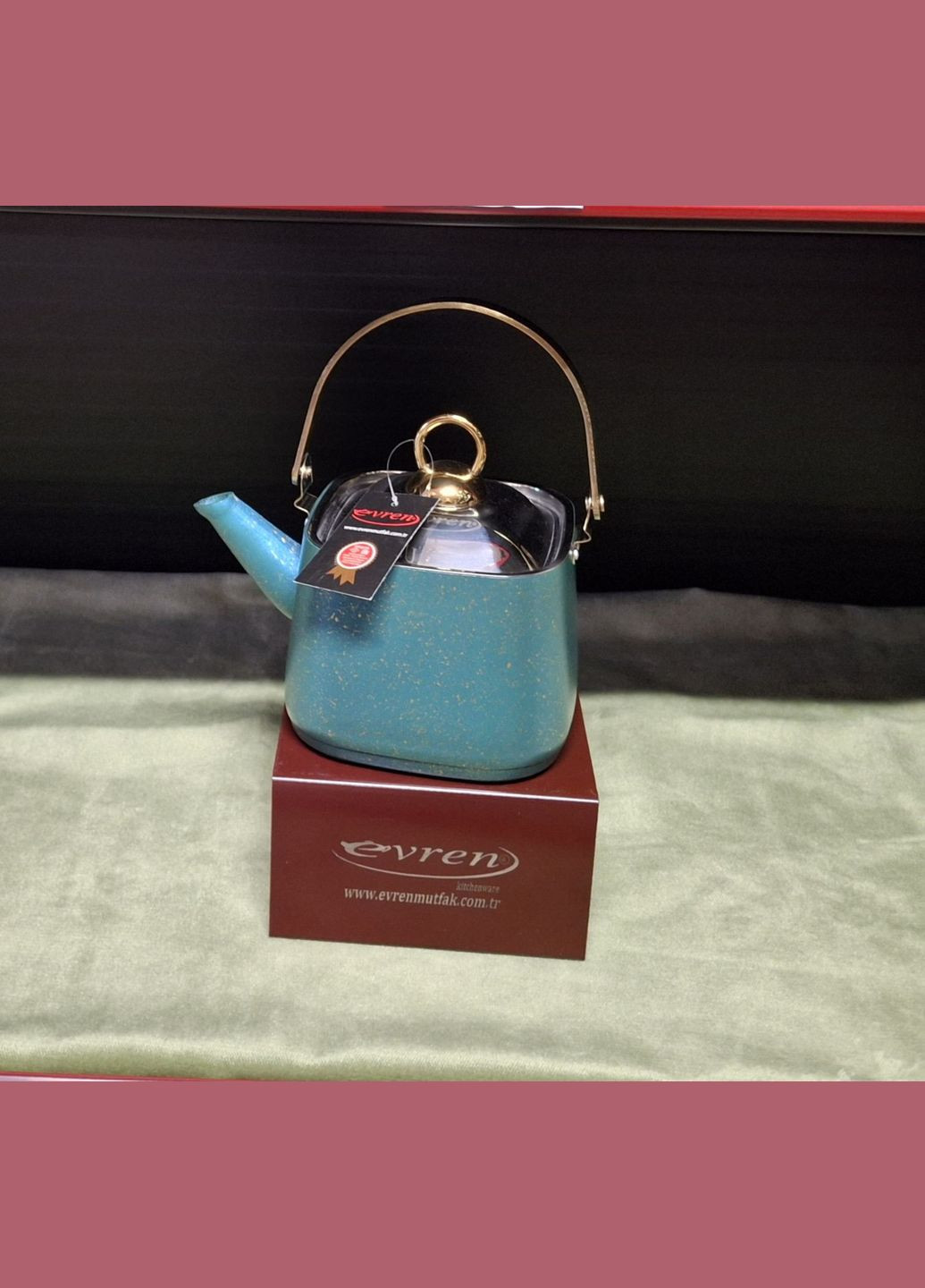 Чайник для плити 1,25 л квадратний бірюзовий 4086\3 Evren (329882304)