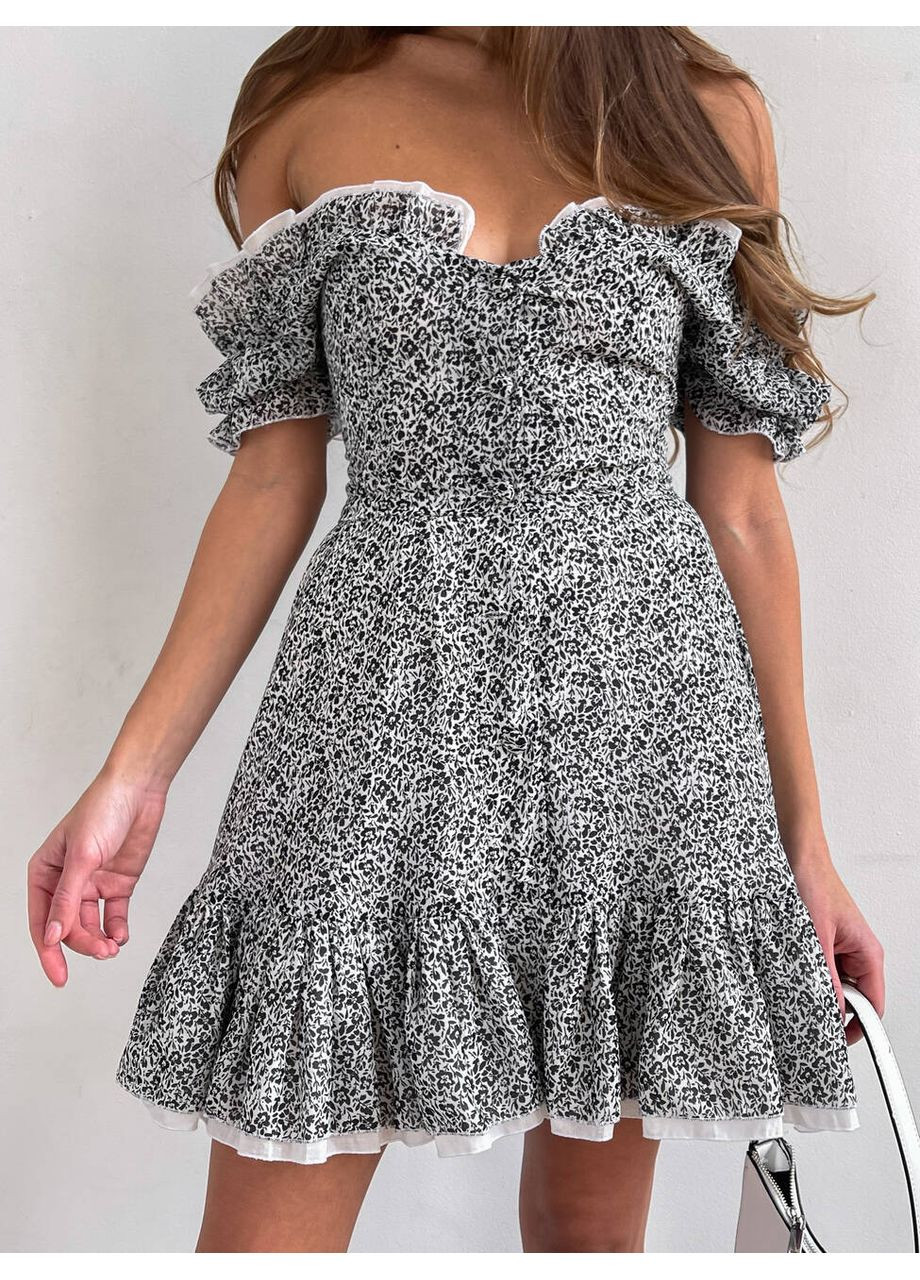 Черное повседневный женское шифоновое платье katrin с цветочным принтом (mil531) milirud