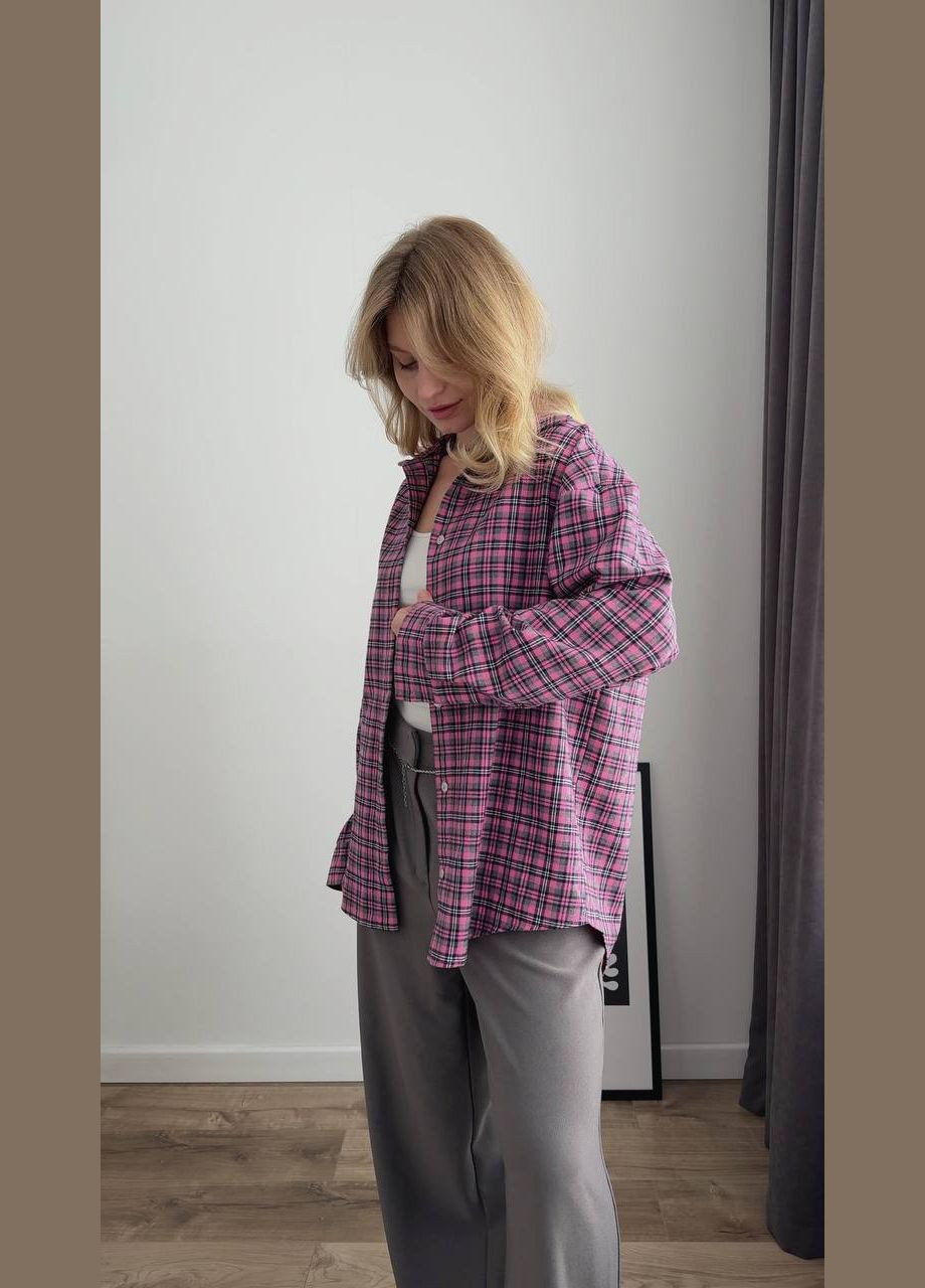 Розовая повседневный, кэжуал рубашка в клетку Україна с длинным рукавом