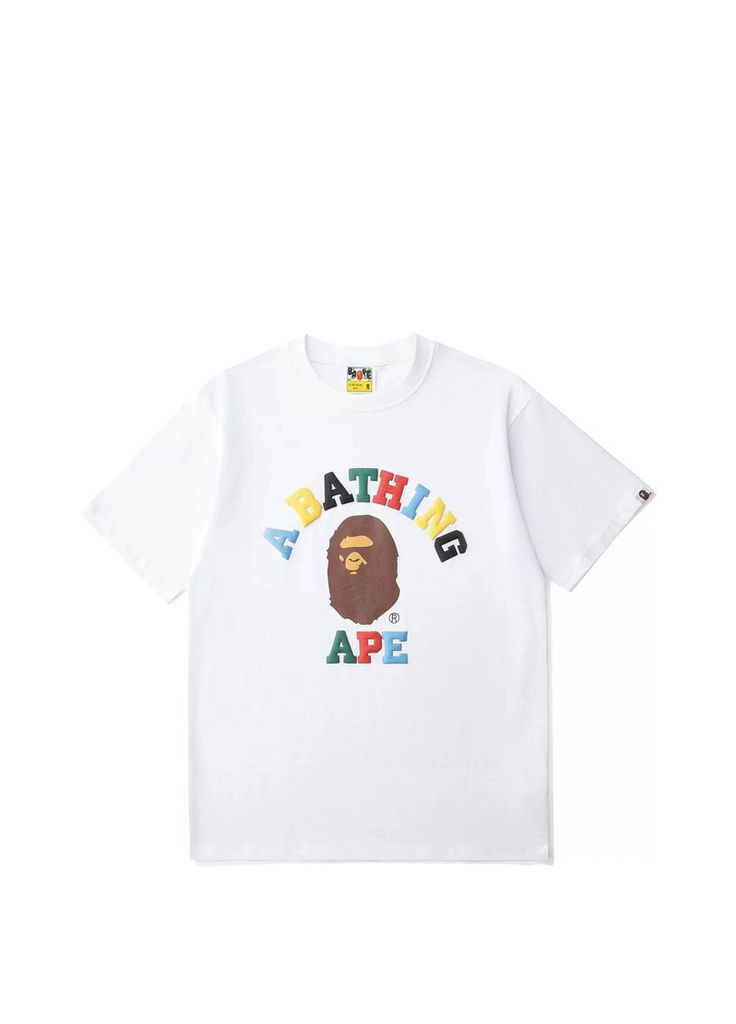 Футболка белая Bape A Bathing Ape Multi Color Letters College White Tee Unisex (356677812)