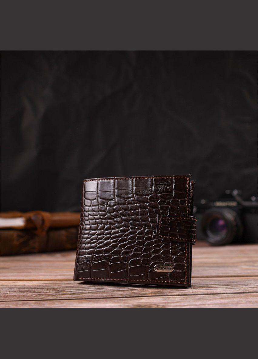 Модний чоловічий гаманець з натуральної шкіри тисненням під крокодила 21878 Коричневий Canpellini (329151382)