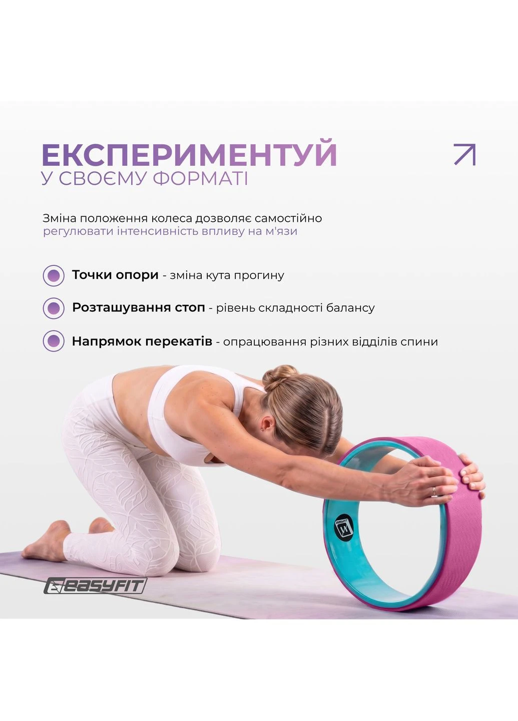 Колесо для йоги TPE 33 см рожево-м'ятне EasyFit (402663061)