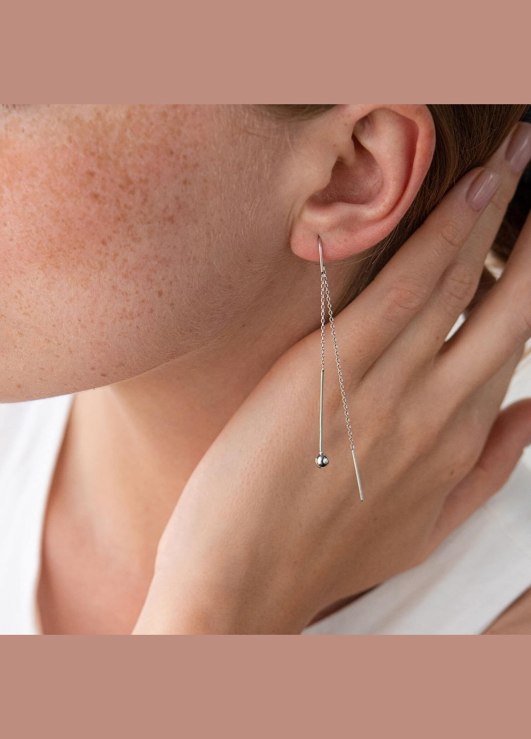 Сережки Кульки у білому золоті на ланцюжку с07985 Oniks (264022918)