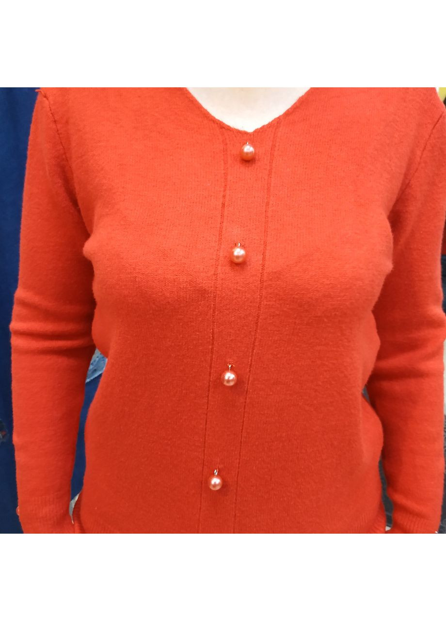 Красный демисезонный свитер женский теплый мыс v-образный вырез пуговицы m-l No Brand