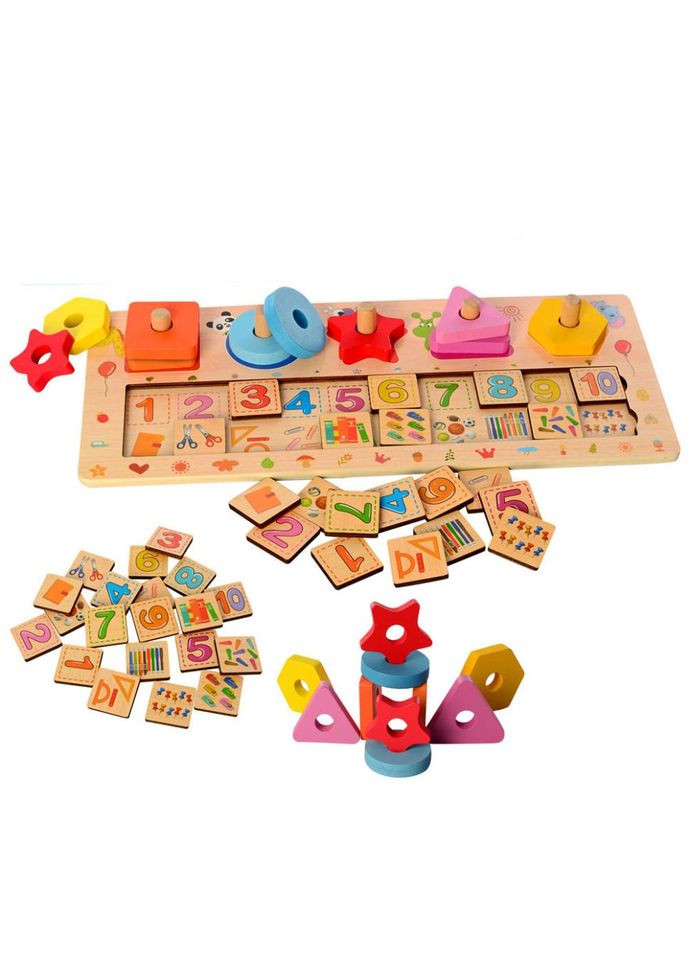 Розвиваючий набір першокласника MD 2183 дерев'яний (Геометрика/рахівниця) No Brand (362570973)