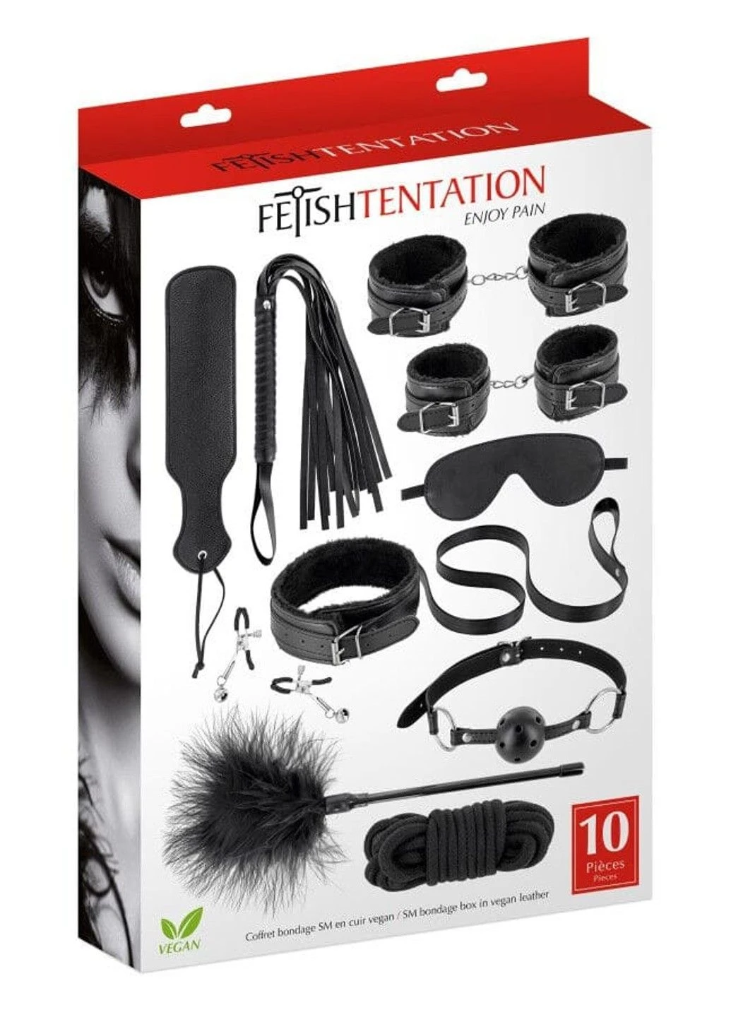 Ексклюзивний БДСМ Набір SM Bondage Box із веганської шкіри (10 предметів) Fetish Tentation (311510052)