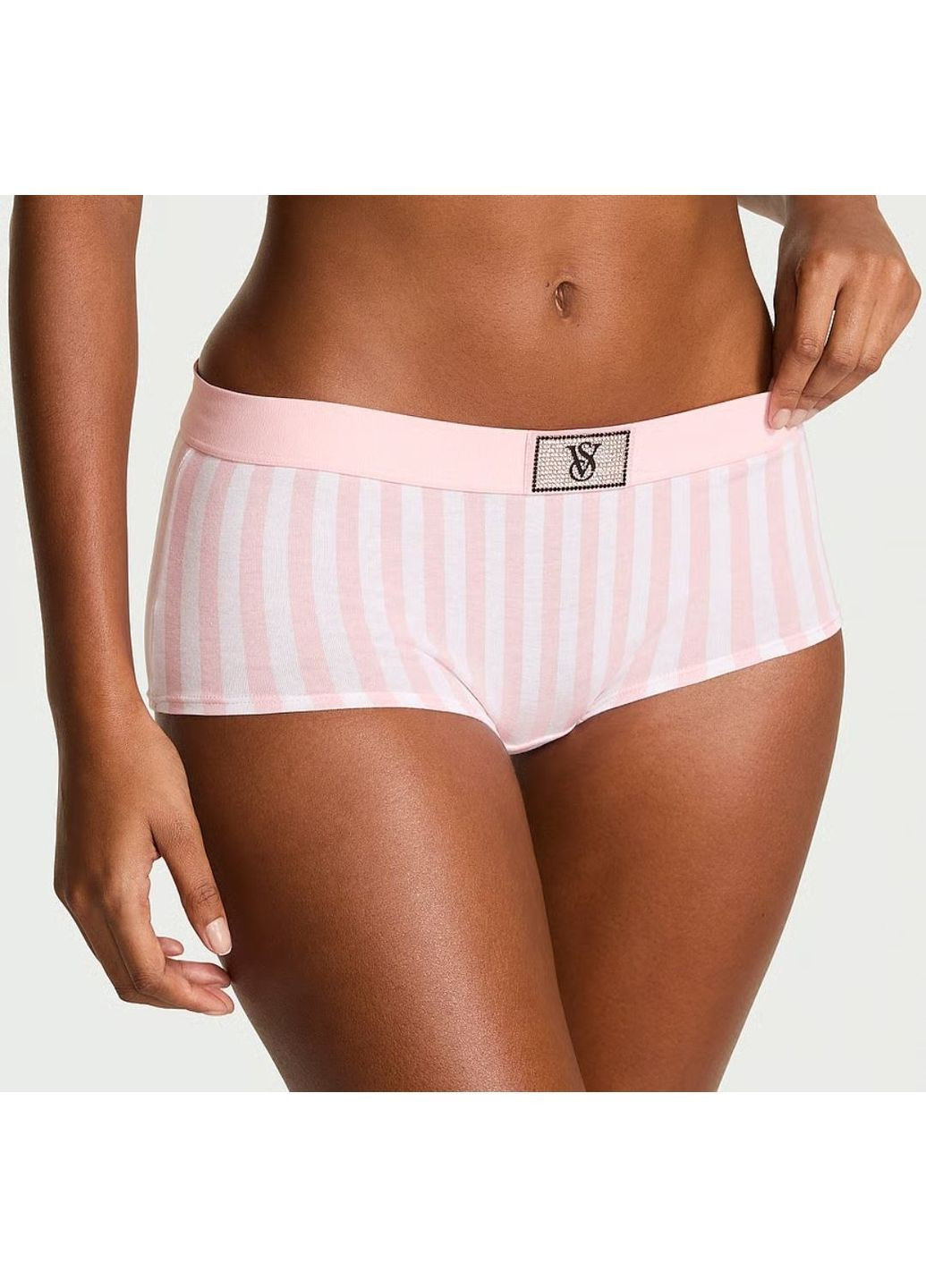 Трусики шортики у рожеву смужку зі стразами Victoria's Secret трусики шортиками (373638363)