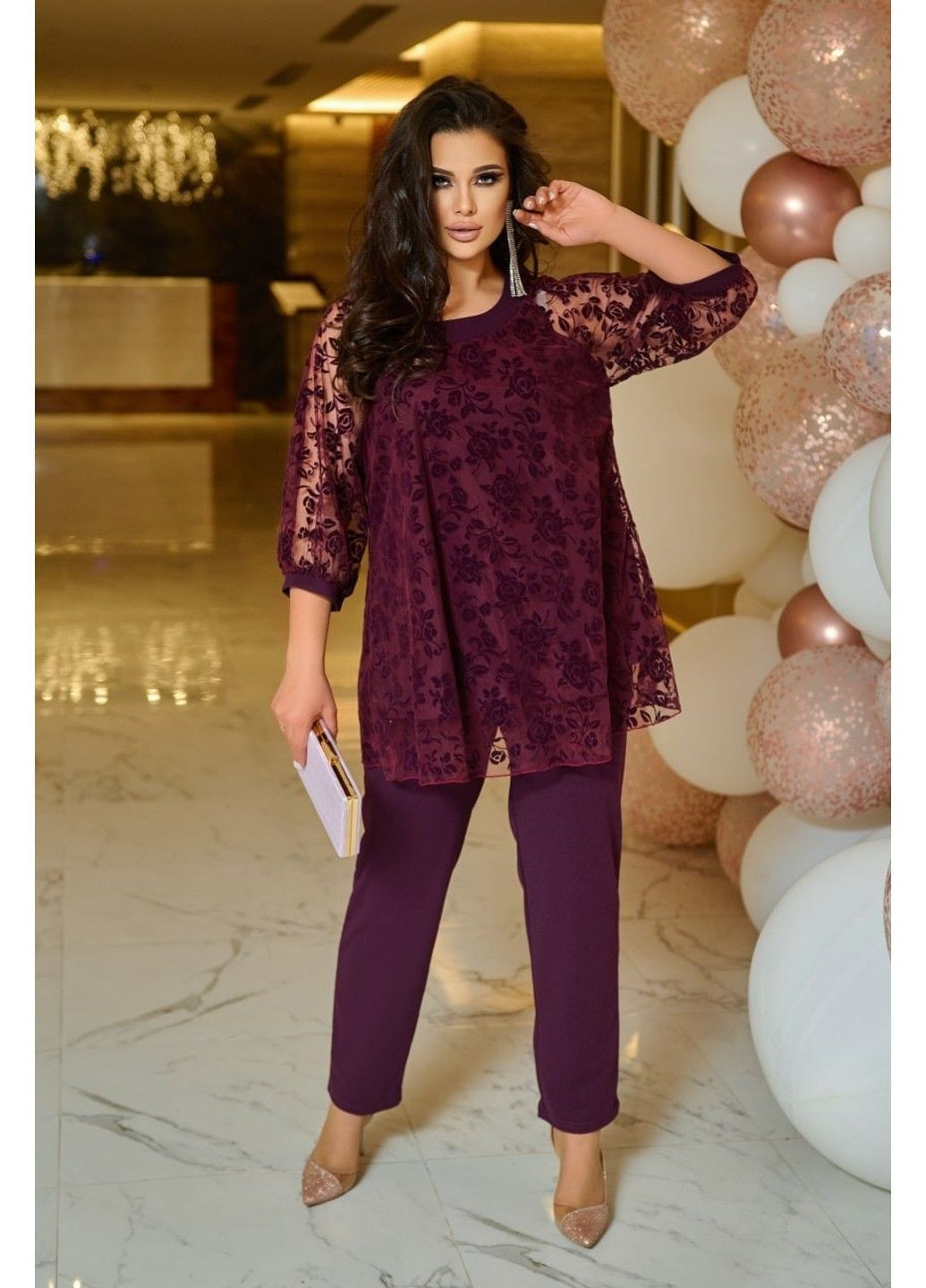 Костюм брючная двойка, с туникой трапецией, мод ИТ 1194 фуксия, размер 58-60 No Brand (355469719)